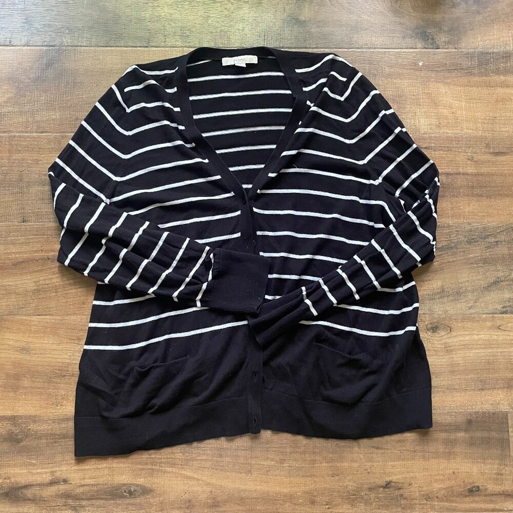 Sejour Black White Striped Lightweight Cardigan Womens Plus Size 2X Office Knit